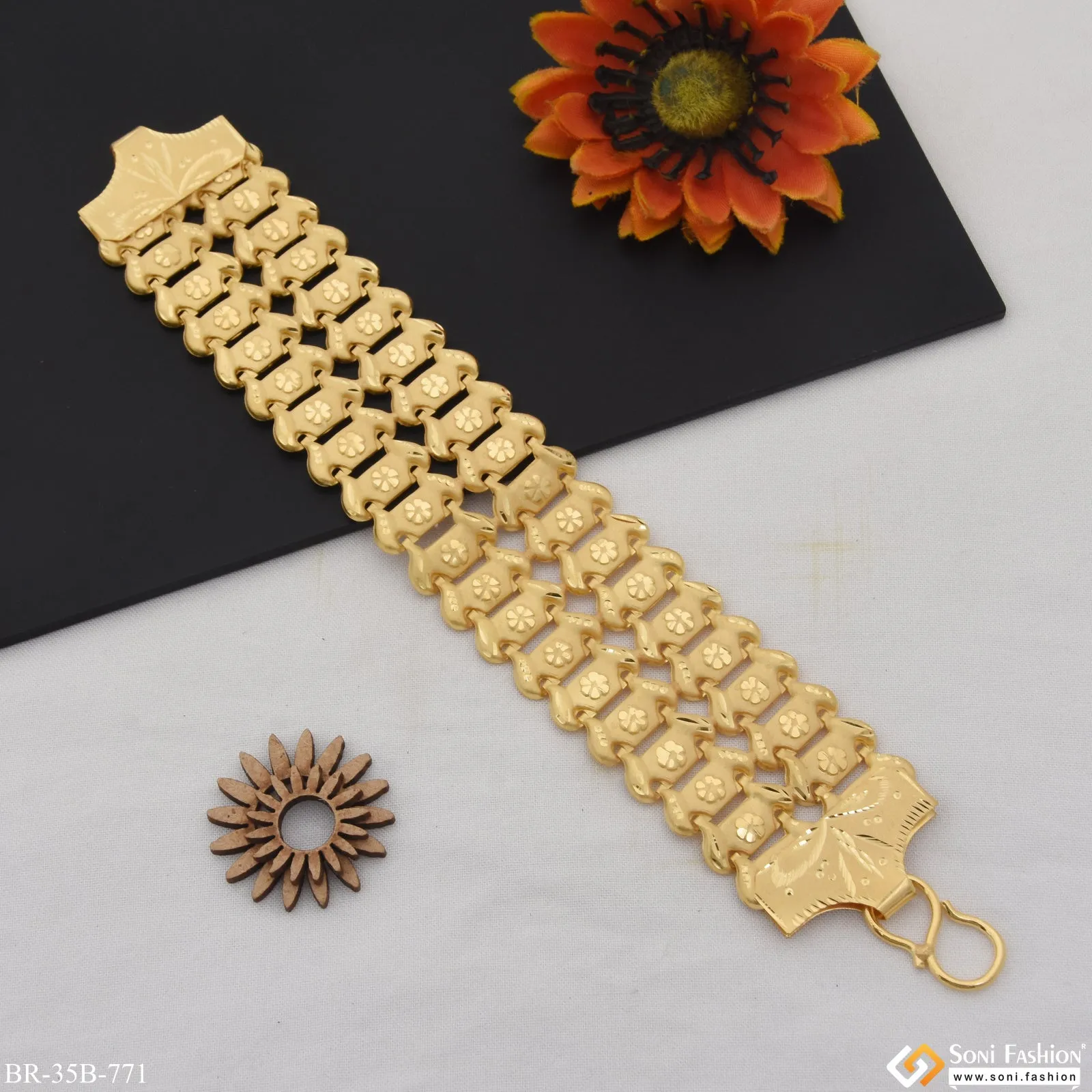 1 Gram Gold Forming 2 Line Bahubali Delicate Design Gold Plated Bracelet - Style B771