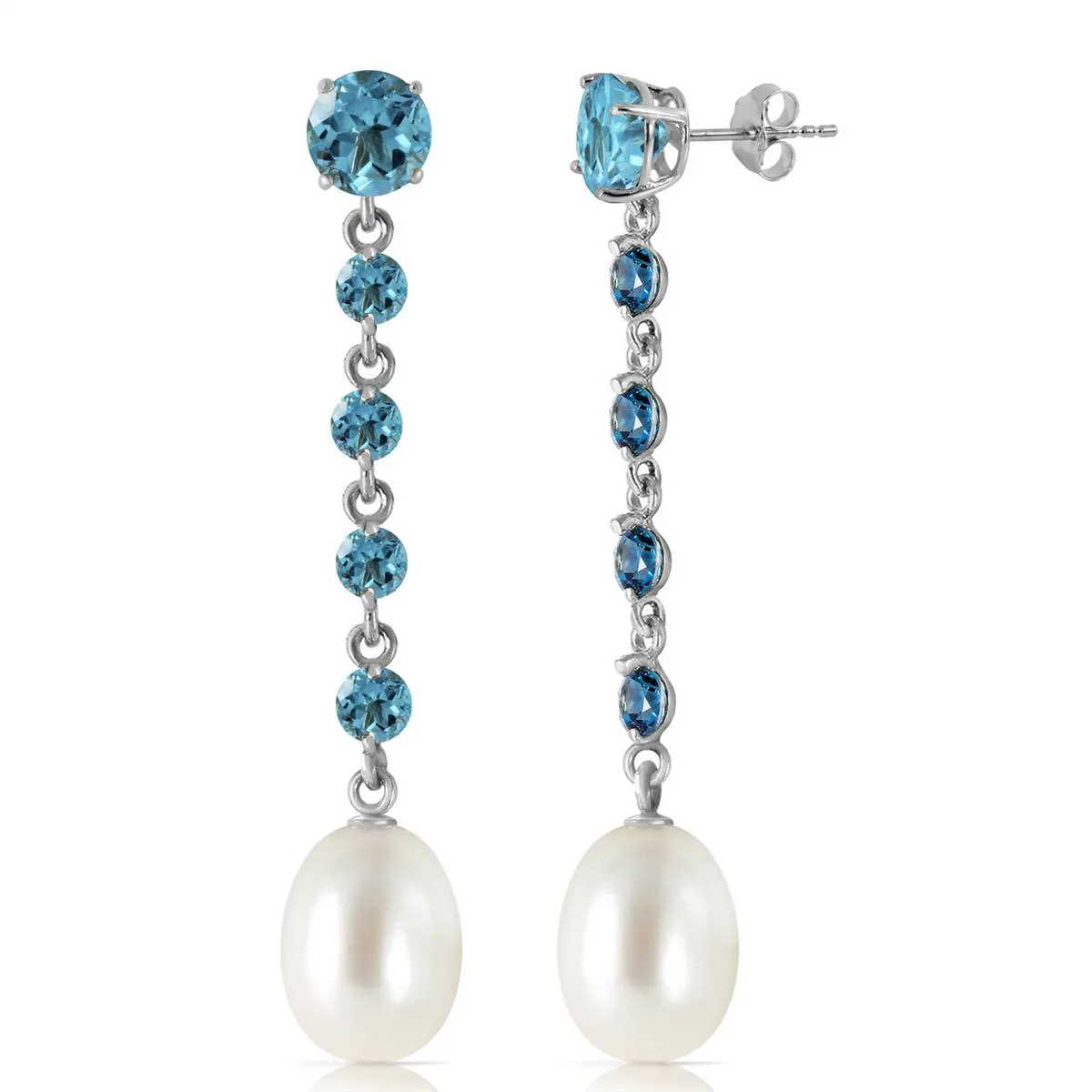 10 Carat 14K Solid White Gold Chandelier Earrings Blue Topaz Pearl