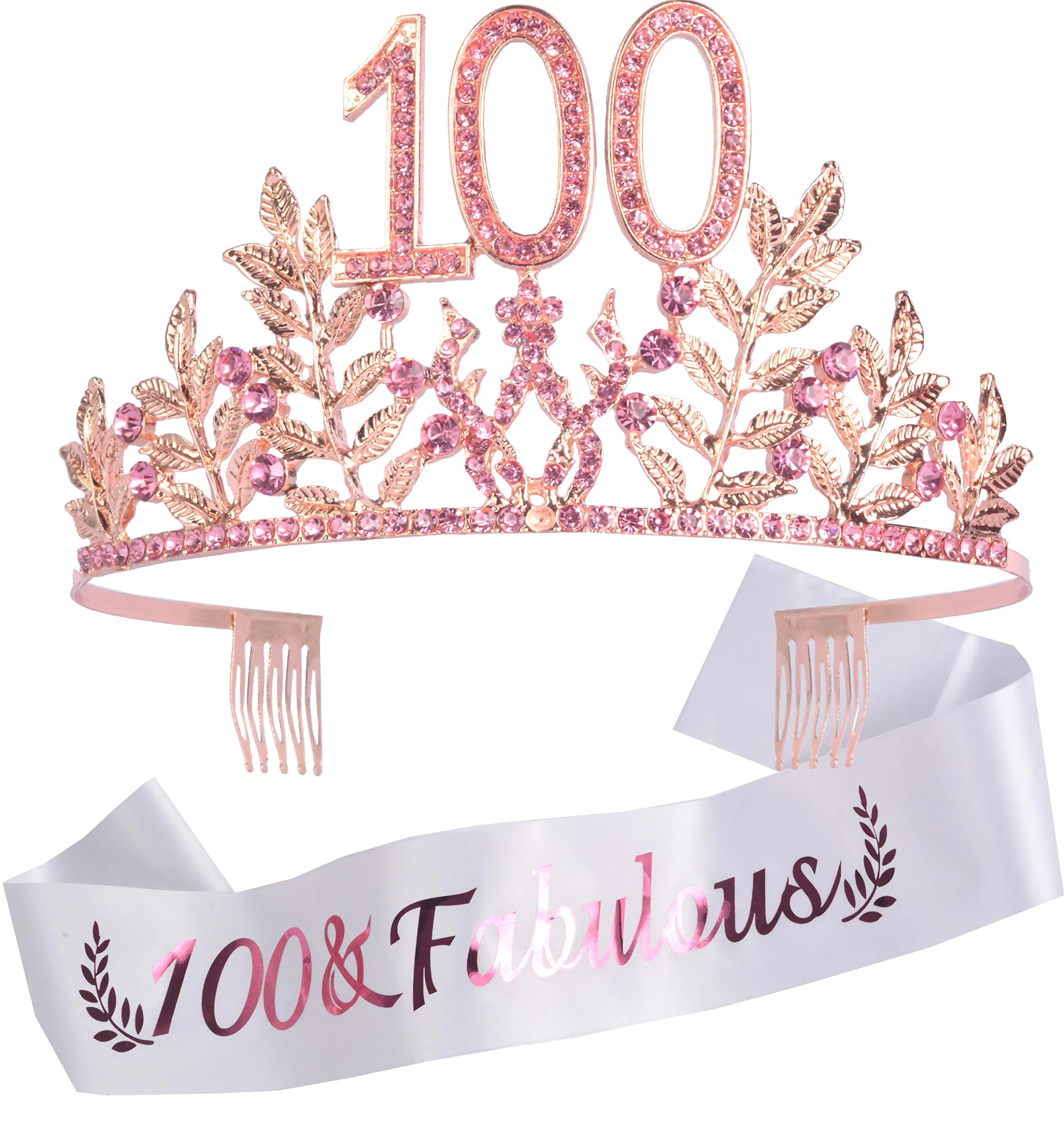 100th Birthday Gifts for Women, 100th Birthday Tiara and Sash, 100 Fabulous Sash