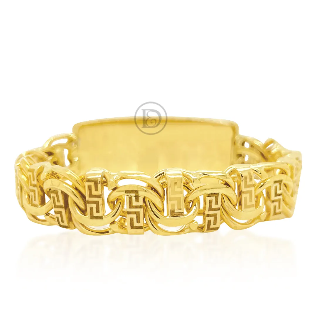 10K Yellow Gold Chino Link Personalize ID Name Bracelet with Greek Key