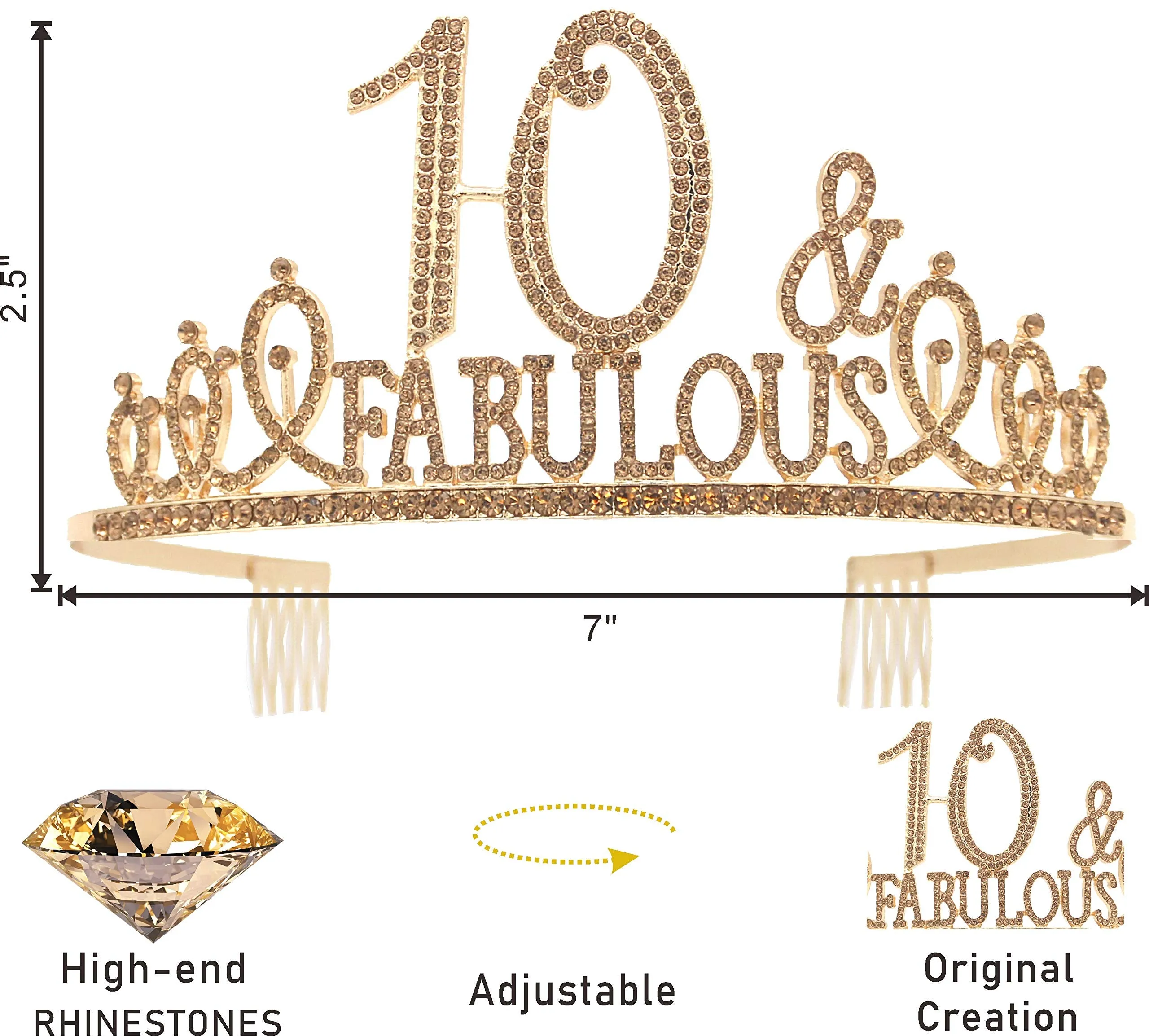 10th Birthday, 10th Birthday Tiara Golden, 10th Birthday Decorations for Girls, 10th