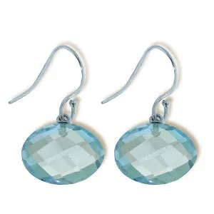 12 Carat 14K Solid White Gold Fish Hook Earrings Natural Blue Topaz