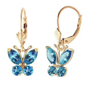 1.24 Carat 14K Solid Yellow Gold Butterfly Earrings Blue Topaz