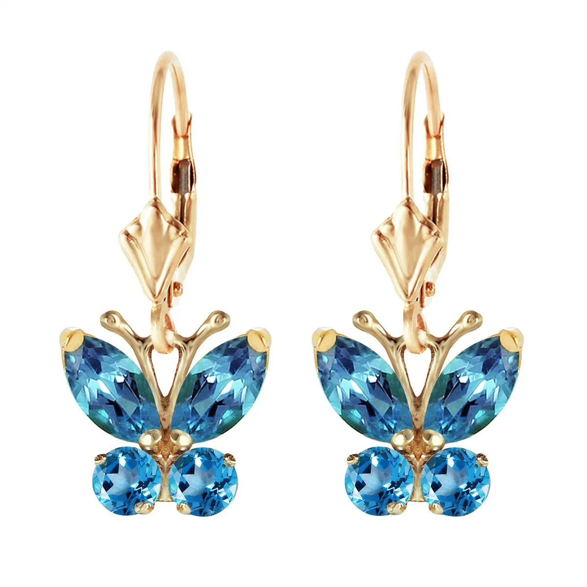 1.24 Carat 14K Solid Yellow Gold Butterfly Earrings Blue Topaz