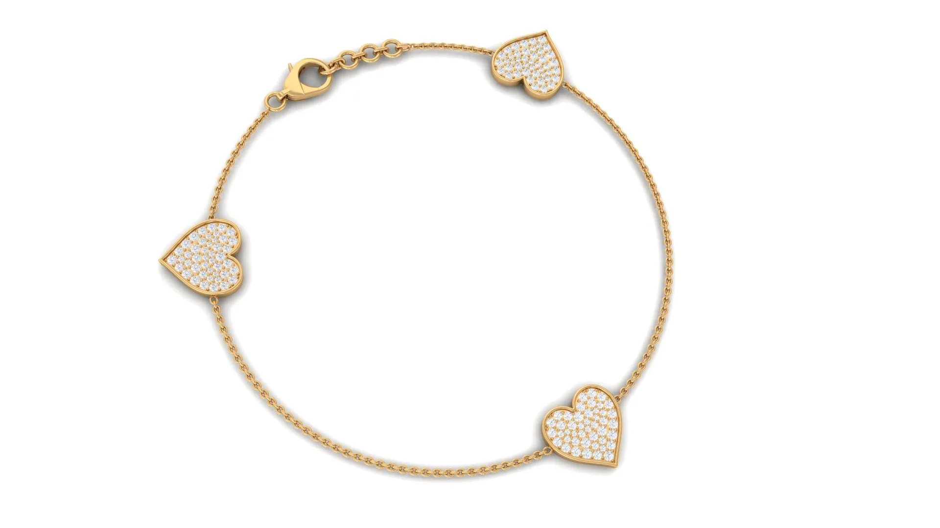 1.25 CT Cubic Zirconia Station Chain Heart Bracelet in Gold