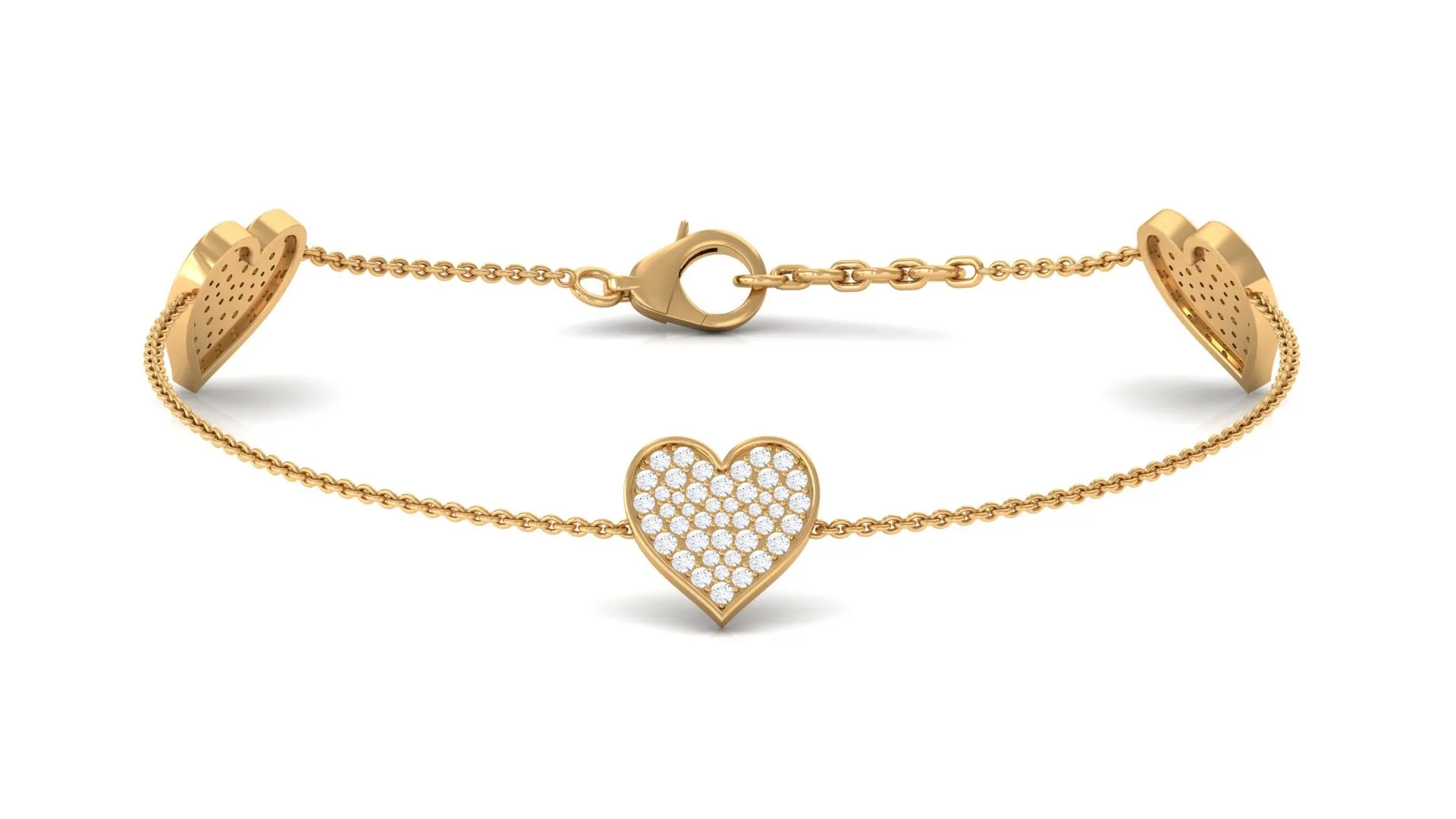 1.25 CT Cubic Zirconia Station Chain Heart Bracelet in Gold