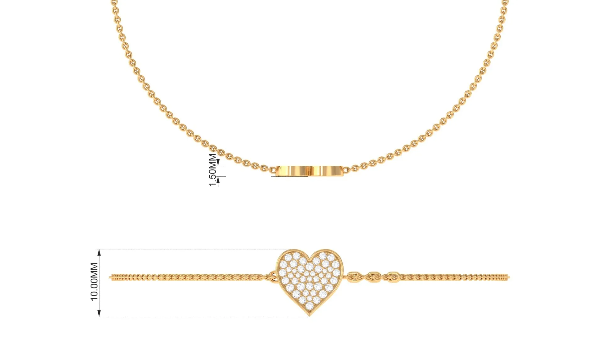 1.25 CT Cubic Zirconia Station Chain Heart Bracelet in Gold