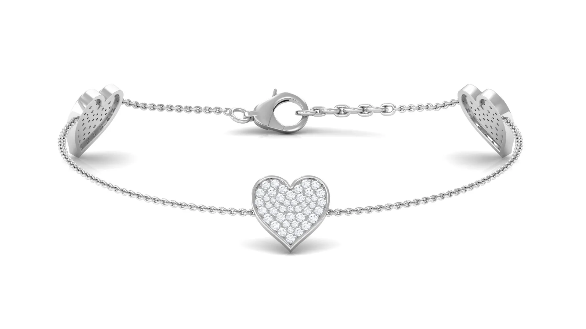 1.25 CT Cubic Zirconia Station Chain Heart Bracelet in Gold