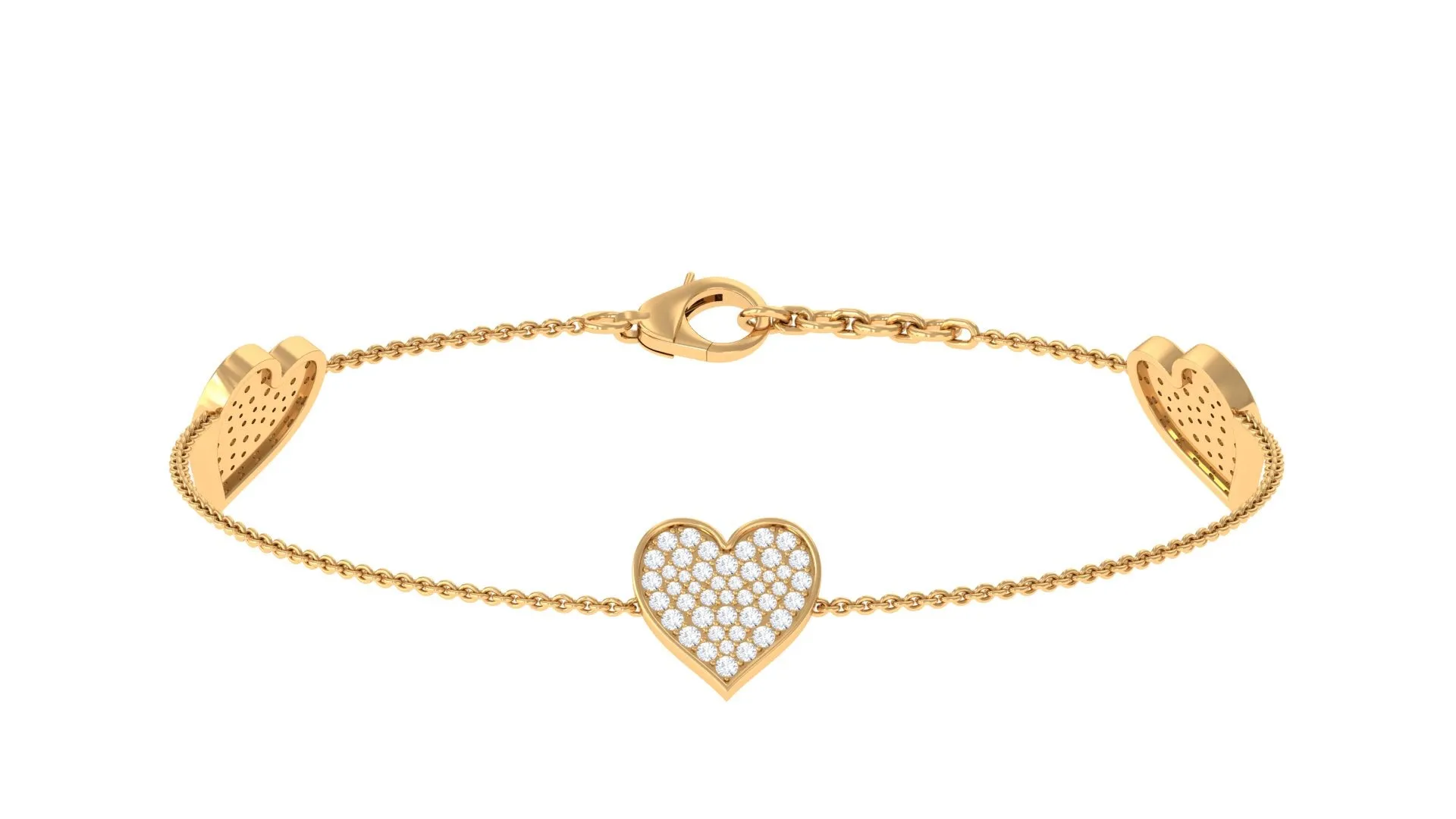 1.25 CT Cubic Zirconia Station Chain Heart Bracelet in Gold