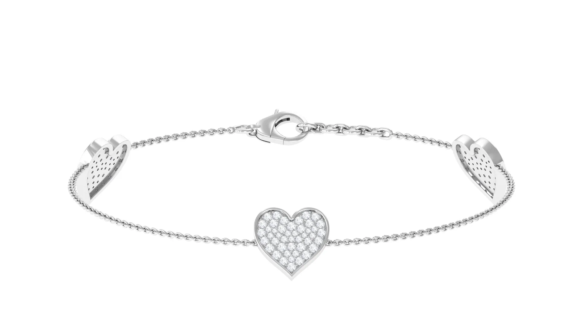 1.25 CT Cubic Zirconia Station Chain Heart Bracelet in Gold