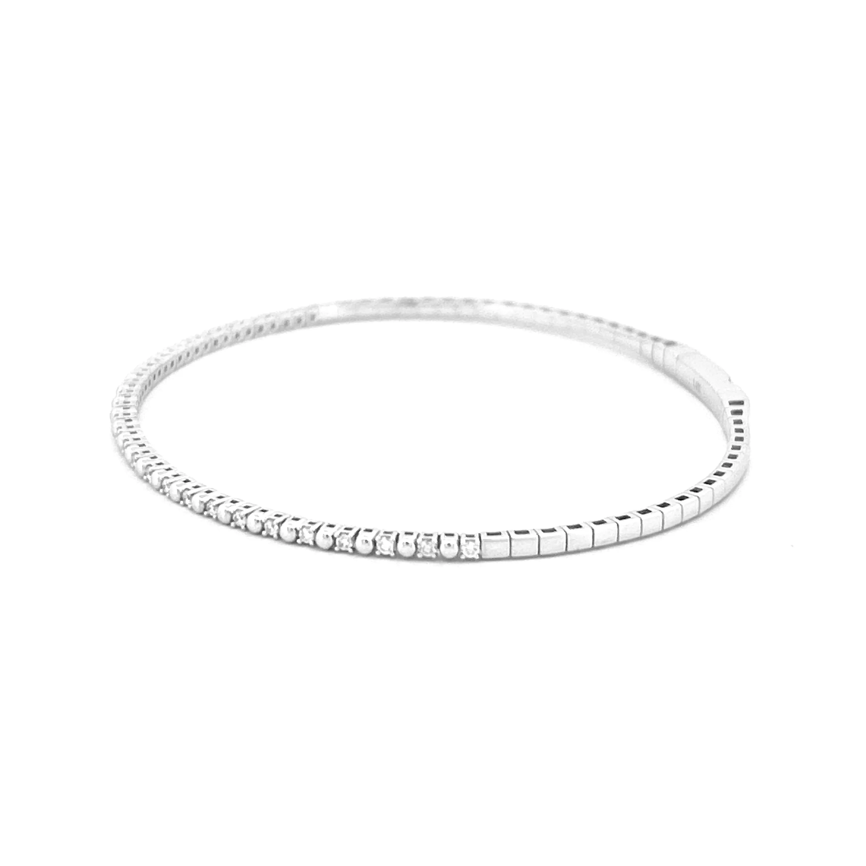 14K Gold Alternating Prong and Diamond Flexible Bangle