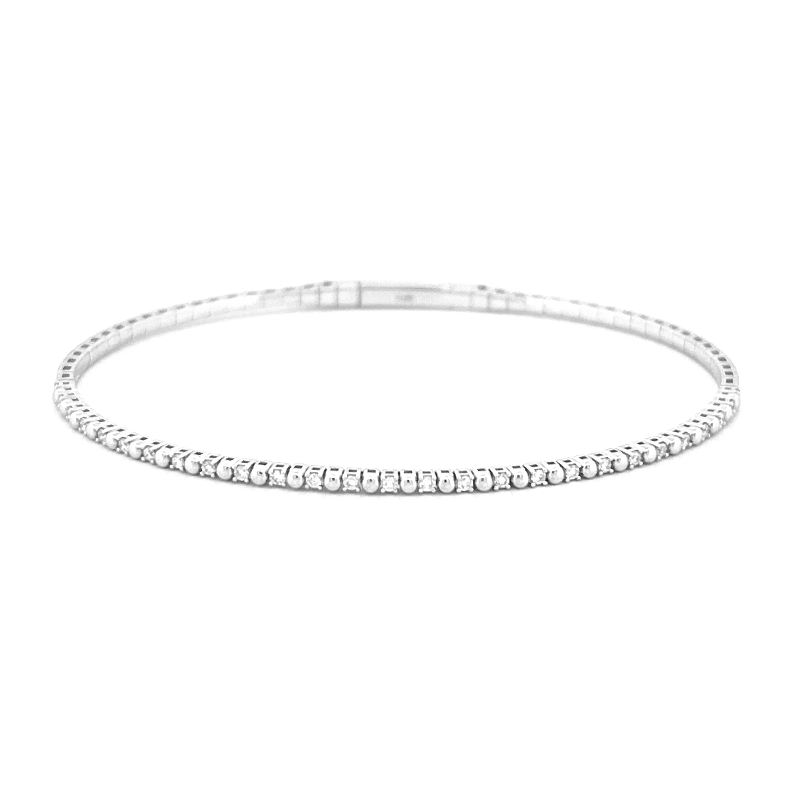 14K Gold Alternating Prong and Diamond Flexible Bangle