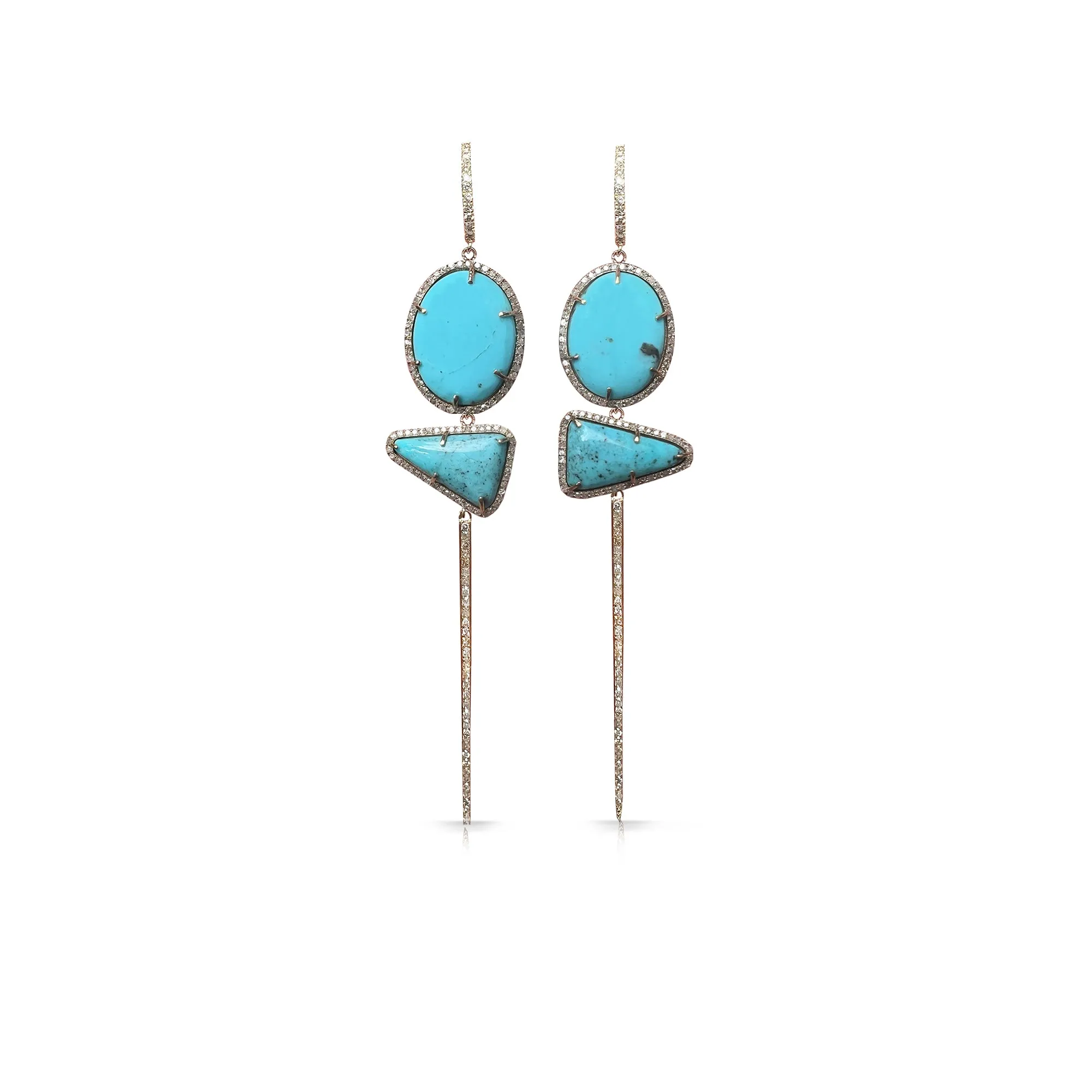 14k Gold and Diamond Turquoise Earrings 2