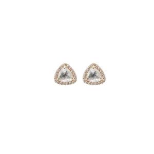 14K GOLD DIAMOND AND WHITE TOPAZ MINI TRIANGLE STUDS