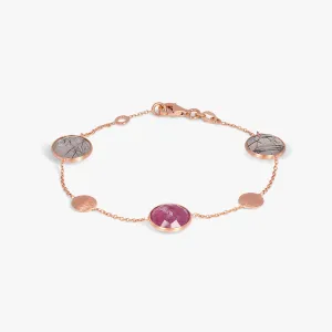 14K satin rose gold Kensington bracelet with black rutilated quartz and ruby