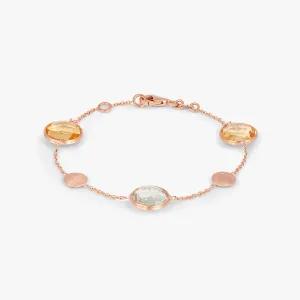 14K satin rose gold Kensington bracelet with citrine and prasiolite