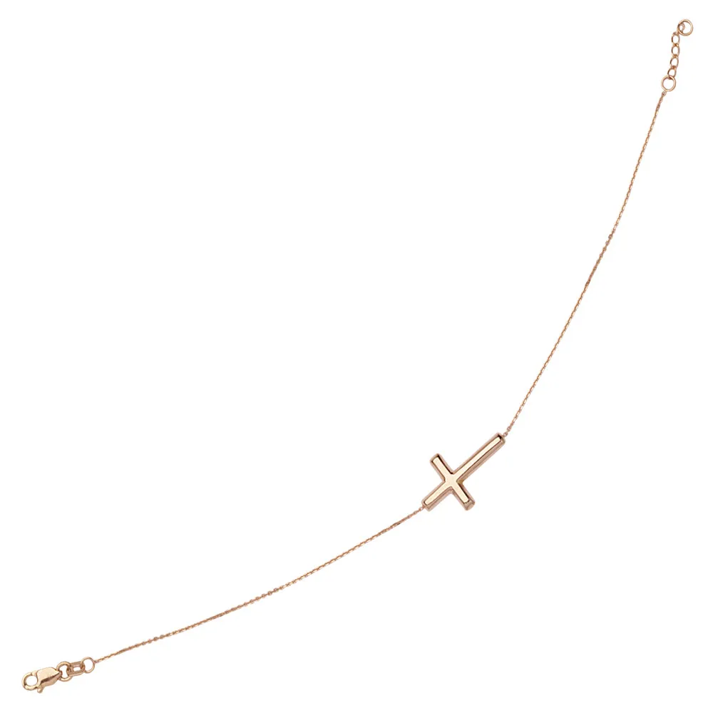 14K Small Sideway Cross Bracelet