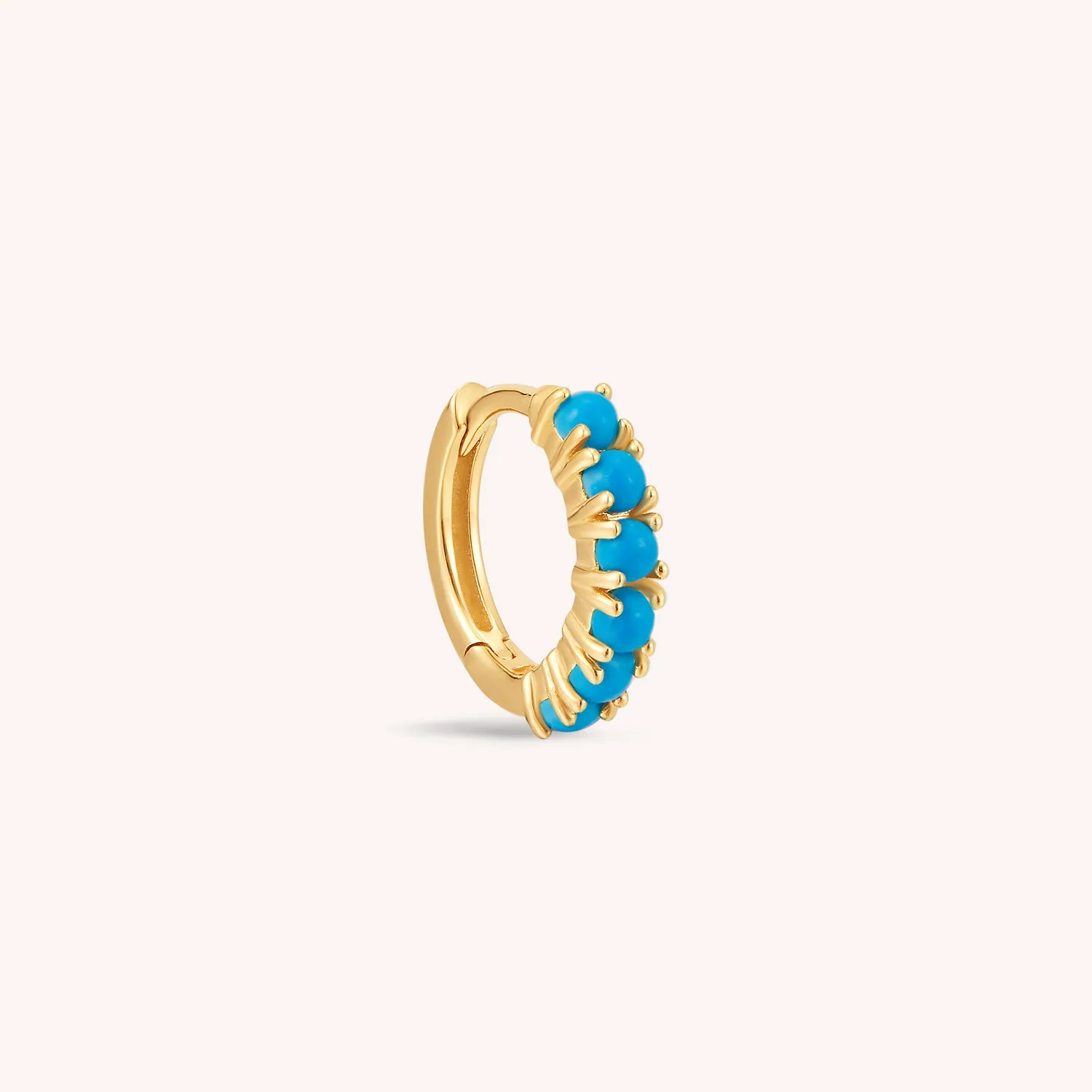 14K Solid Gold Tiny Pave Turquoise Hoop Earrings