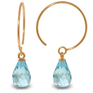 14K Solid Rose Gold Circle Wire Blue Topaz Gemstone Earrings