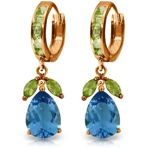 14K Solid Rose Gold Huggie Earrings Peridot & Blue Topaz Jewelry