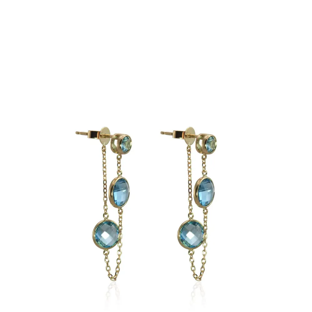 14k Swiss Blue Topaz Triple Drop Earrings