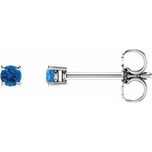 14K White 2.5 mm Natural Swiss Blue Topaz Stud Earrings with Friction Post