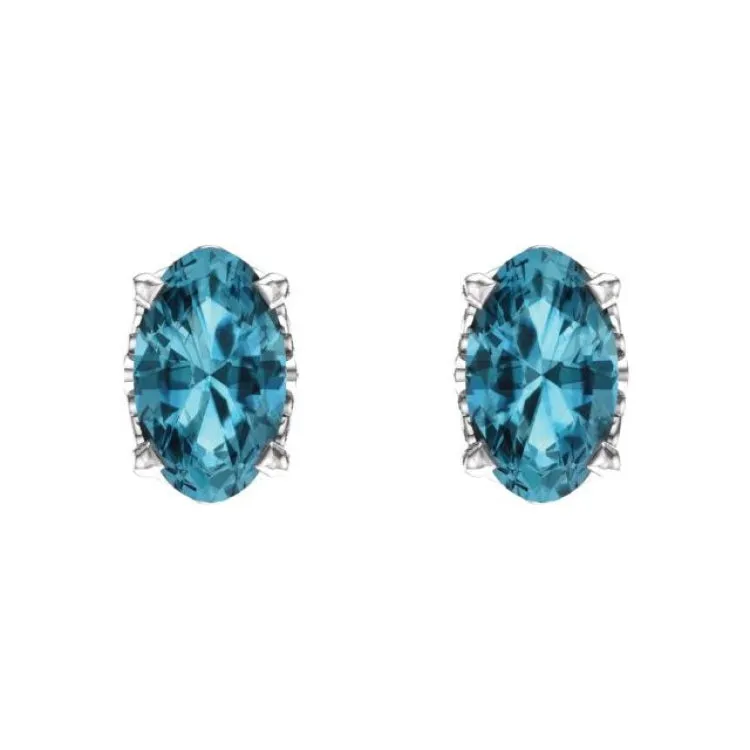 14K White Natural Sky Blue Topaz Earrings