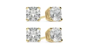 14k Yellow Gold 4Ct Cushion Cut White Sapphire Set Of Two Stud Earrings Plated