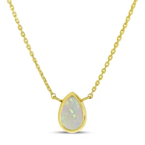 14K Yellow Gold 6x4mm Pear Shaped Opal Birthstone Necklace