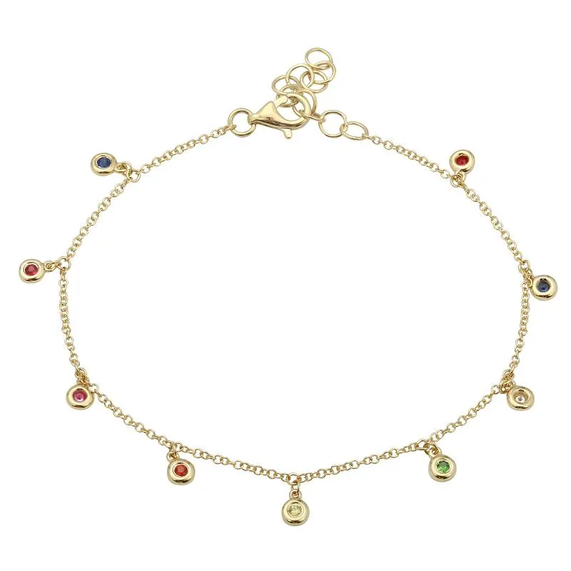 14K Yellow Gold Dangling Rainbow Bracelet