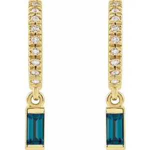 14K Yellow Gold Natural London Blue Topaz & .08 CTW Natural Diamond French-Set Hoop Earrings