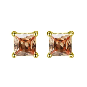 14k Yellow Gold Plated 1 Carat Princess Cut Created Champagne Sapphire Stud Earrings