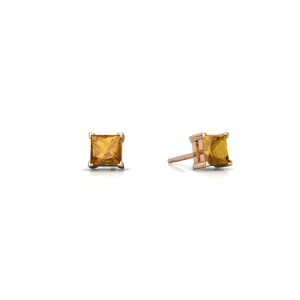 14k Yellow Gold Plated 1 Carat Princess Cut Created Citrine Sapphire Stud Earrings