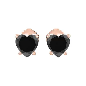 14k Yellow Gold Plated 1/2 Carat Heart Created Black Sapphire Stud Earrings