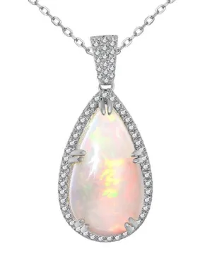 14kw Gold Opal Necklace with Diamond Halo