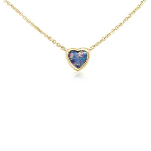 14KY Australian Opal Doublet Heart Necklace, 18"