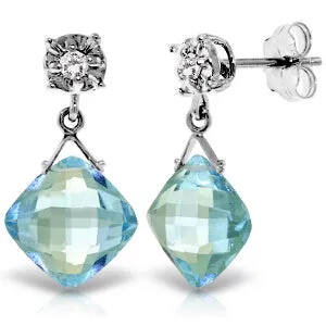 17.56 Carat 14K Solid White Gold Get It Started Blue Topaz Diamond Earings