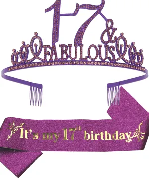 17th Birthday, 17th Birthday Gifts for Girls, 17th Birthday Tiara and Sash Purple, 17th