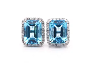 18CT White Gold Blue Topaz and Diamond Earrings