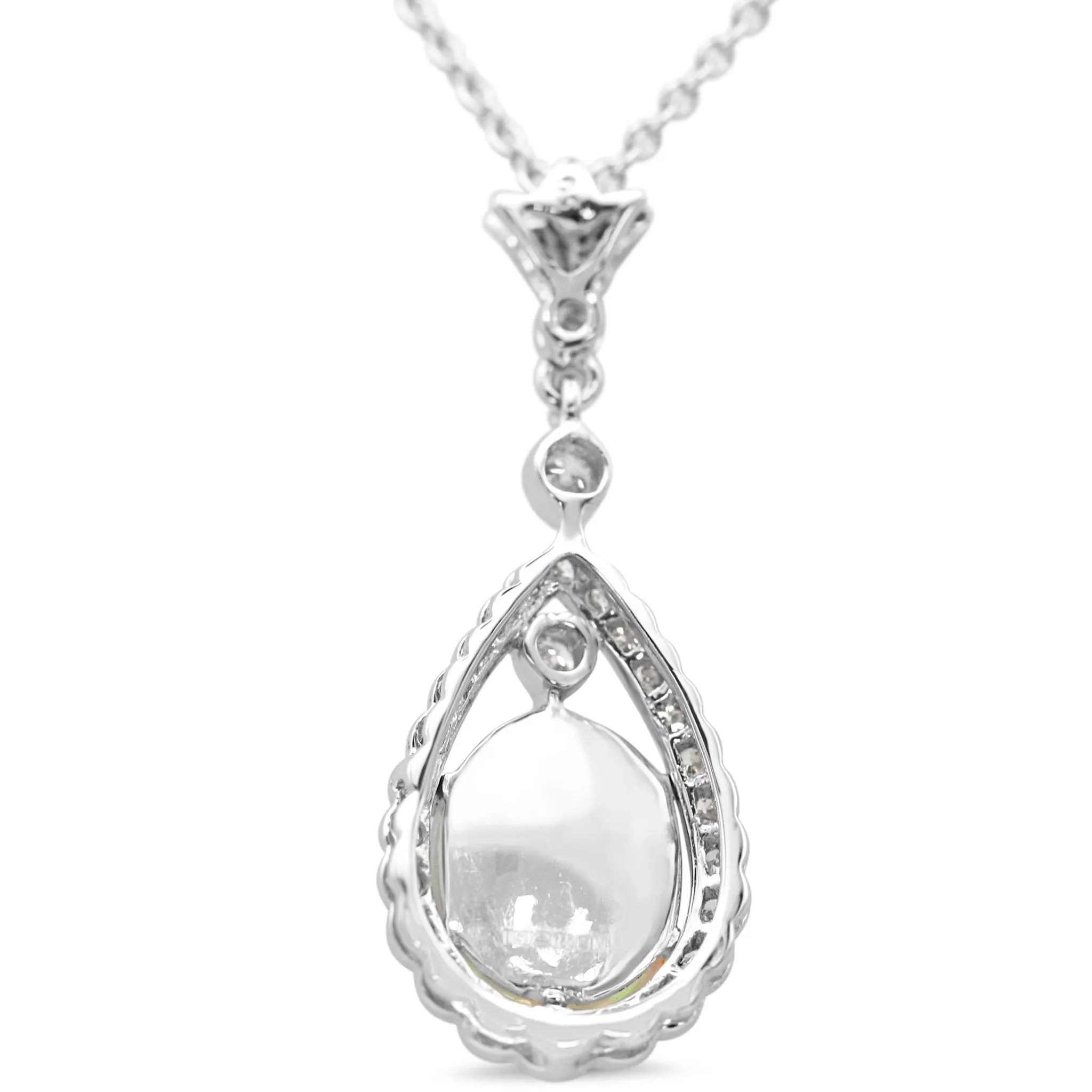 18ct White Gold Diamond and Opal Drop Necklace 16"-18"