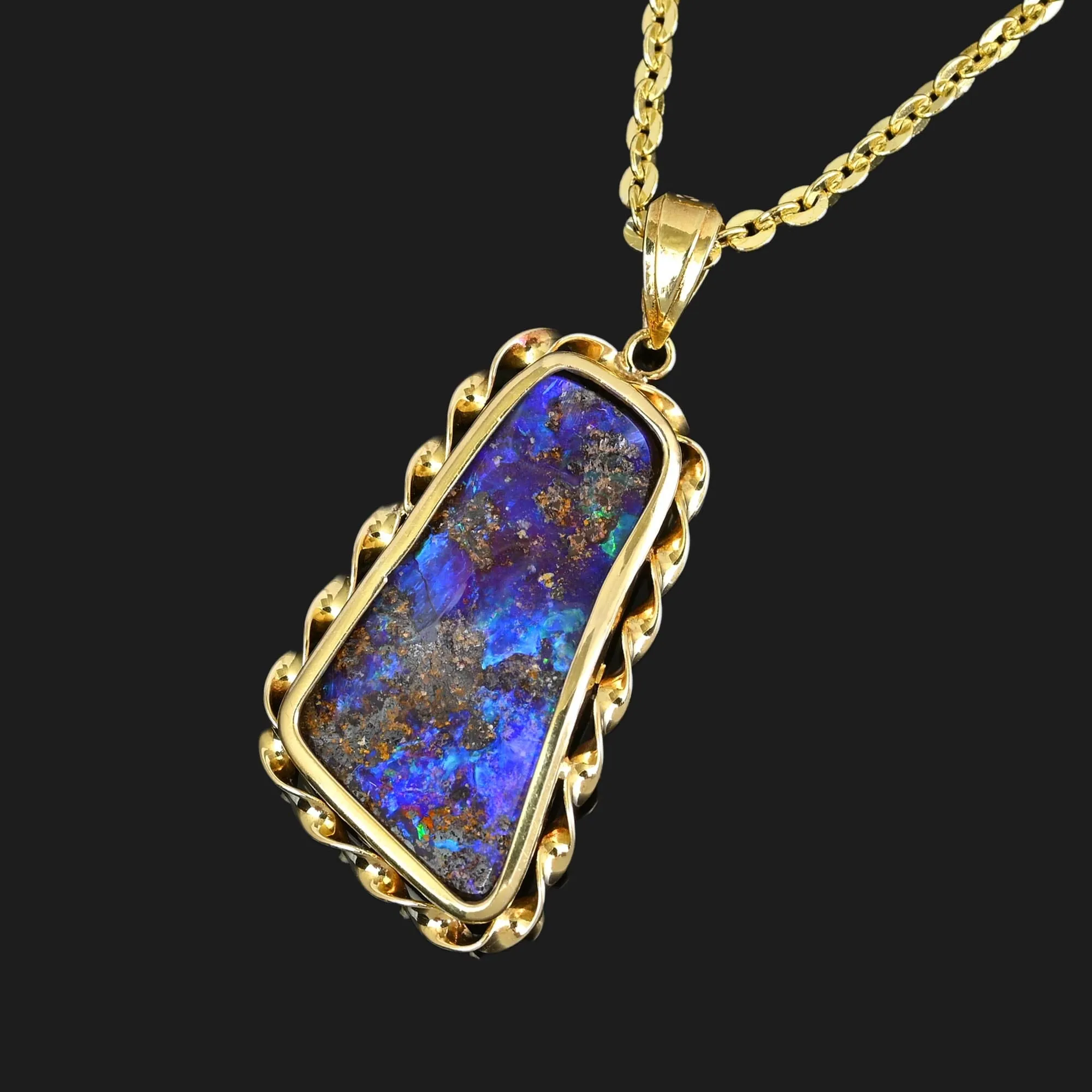 18K Gold Free Form Australian Boulder Opal Pendant