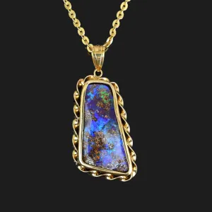 18K Gold Free Form Australian Boulder Opal Pendant