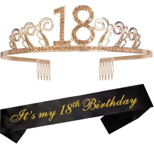 18th Birthday Gifts for Girl, 18th Birthday Tiara and Sash Gold, HAPPY 18th Birthday Party