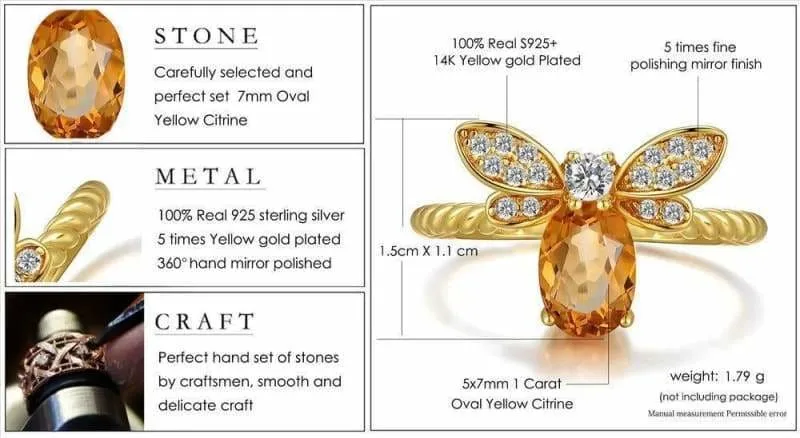 1ct Natural Oval Citrine Silver Ring