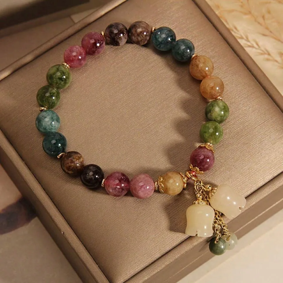 1pc Natural Stone Colorful Citrine Bracelet With Small Bellflower Pendant