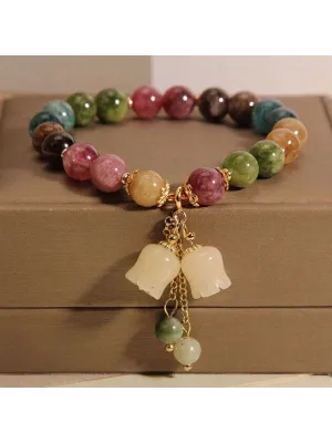 1pc Natural Stone Colorful Citrine Bracelet With Small Bellflower Pendant