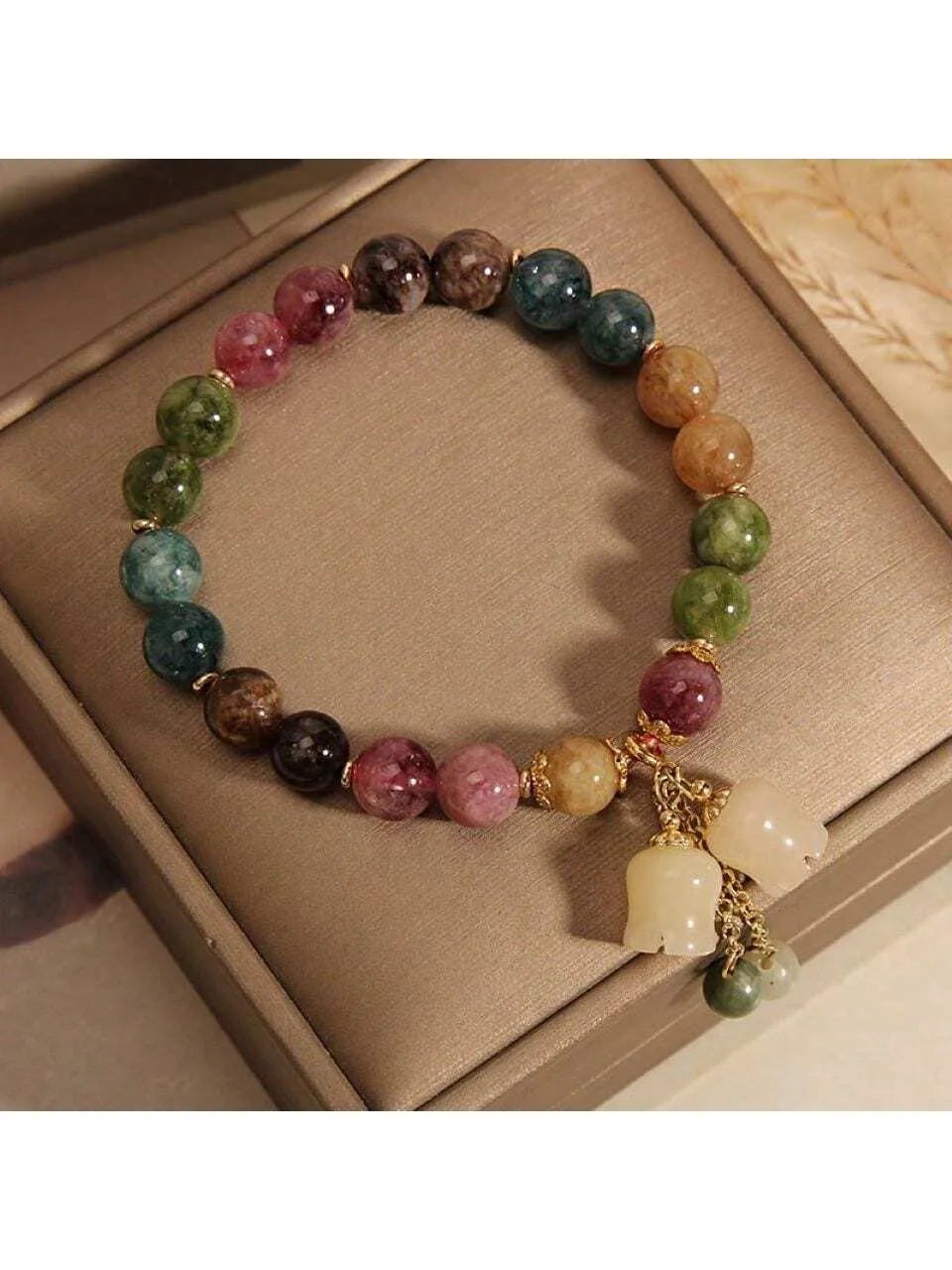 1pc Natural Stone Colorful Citrine Bracelet With Small Bellflower Pendant