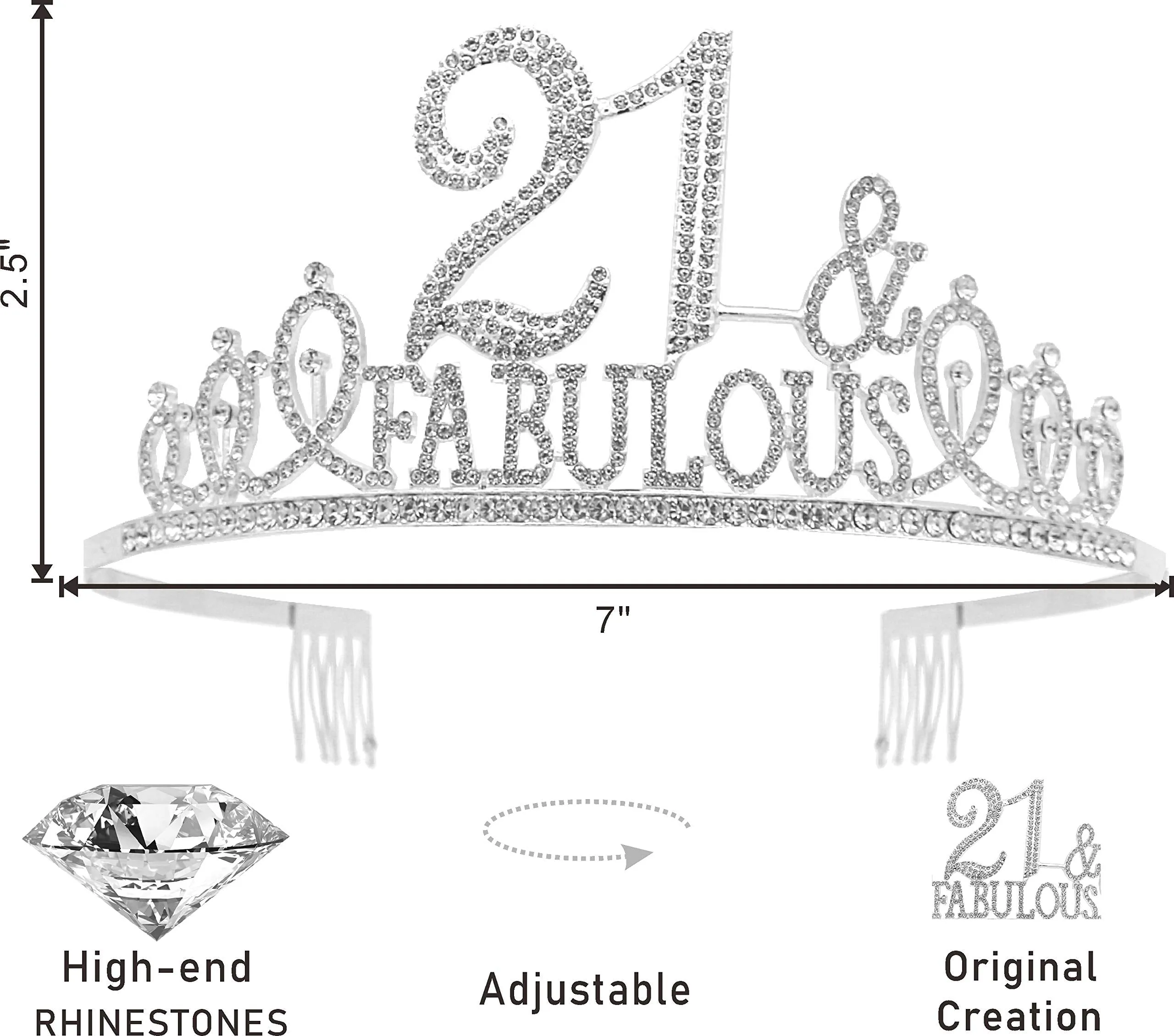 21st Birthday Gifts for girls,21st Birthday Tiara and Sash Silver,21st Birthday