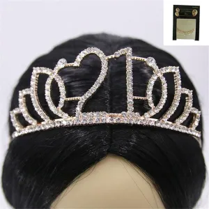 21st Birthday Metal Tiara with Diamante - Gold