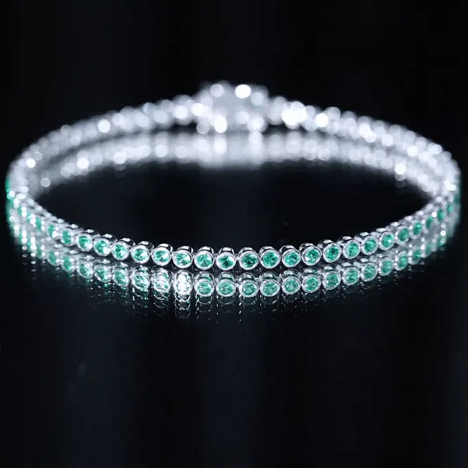 2.25 CT Tennis Bracelet for Women with Bezel Set Created Emerald